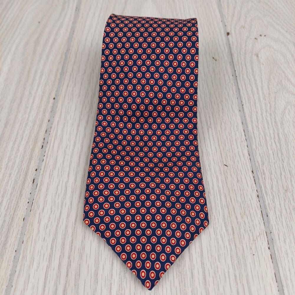 Lauren Ralph Lauren Tie Mens OS Navy Blue Red Medallion Geometric Silk Necktie - Picture 5 of 7